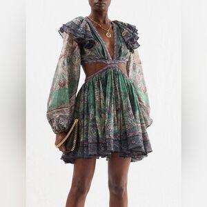 Zimmermann Green and Purple Mini Dress